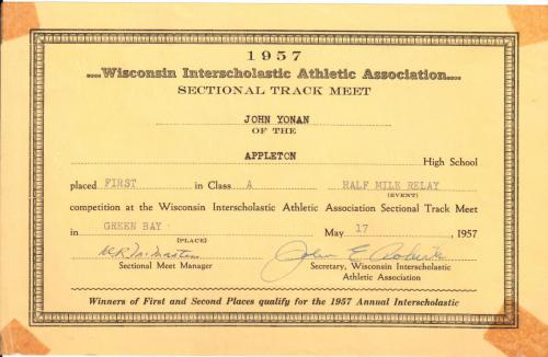 Dad's Track Half Mile Relay Award - 1957